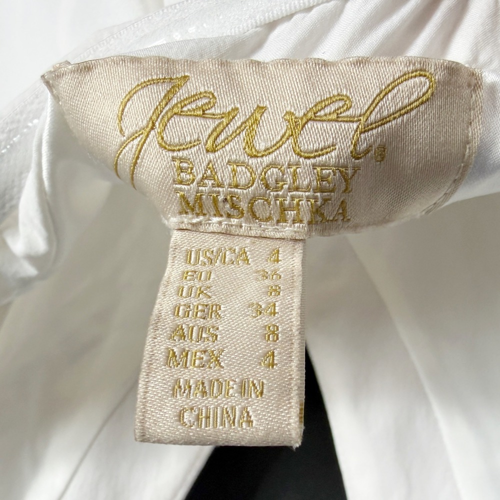Jewel Badgley Mischka Halter Maxi Dress White V-Neck Sleeveless Womens Sz 4 US - Picture 11 of 12